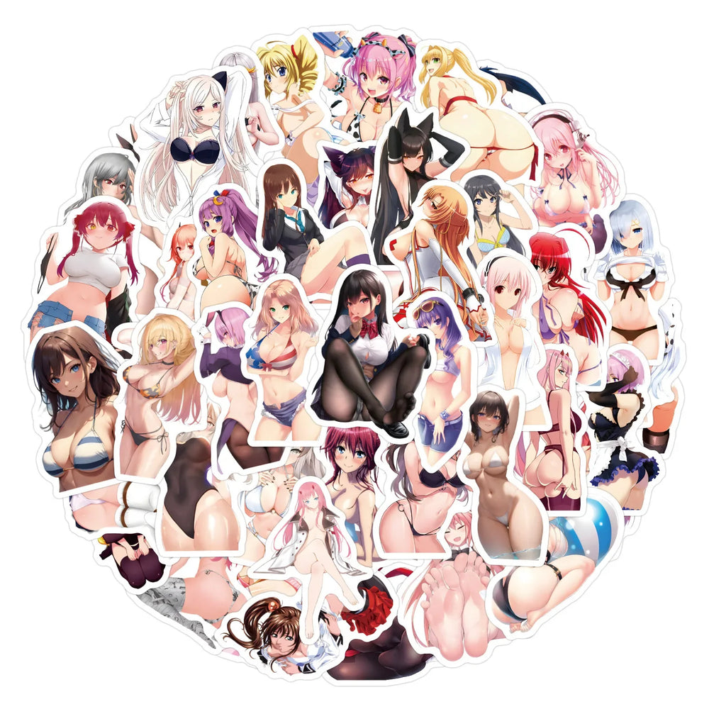 10/30/60/120PCS Sexy Girl Cartoon Hentai Stickers Anime Waifu Graffiti DIY Laptop Phone Cup Car Bike Skateboard Guitar Decals (ONLINE ORDER ONLY)