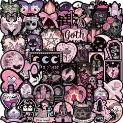 50pcs Cool Dark Pink Gothic Skull Graffiti Stickers DIY Scrapbook Luggage Waterproof PVC StickerTarot Goth Decals (Online Order Only)