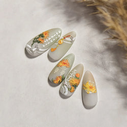 Antique Changle Flower Chrysanthemum Jade Pendant Feathers Green Leaf Adhesive Nail Art Stickers Flat Embossment Manicure Decals (Online Order Only)