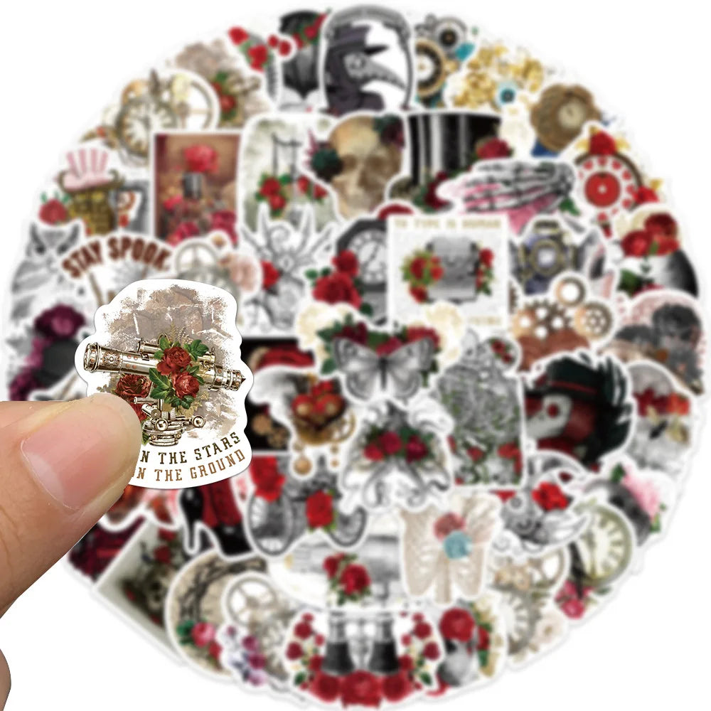 10/50Pcs Punk Rose Stickers Gothic Retro Fashion Cool Girls Stickers For DIY Guitar Laptop Luggage Skateboard Bike Car (Online Order Only)