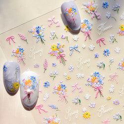 Colourful Field Bouquet Flower Spring Field Violet Daisy Bowknot Butterfly 5D Relief Adhesive Nail Art Stickers Manicure Decals (ONLINE ORDER ONLY)