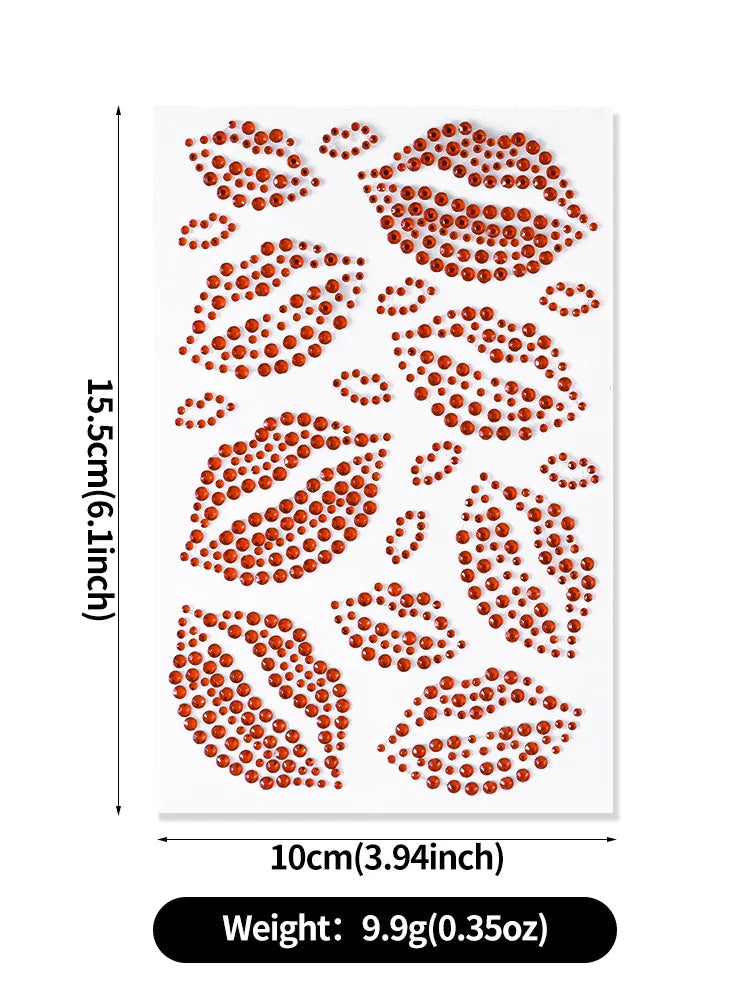 1PC Sexy Red Lips Rhinestone Iron-On Patches Waterproof Body Art Temporary Tattoo for Men Women Long Lasting Neck Funny Couple * (ONLINE ORDER ONLY)