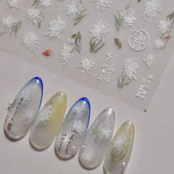 Antique Changle Flower Chrysanthemum Jade Pendant Feathers Green Leaf Adhesive Nail Art Stickers Flat Embossment Manicure Decals (Online Order Only)
