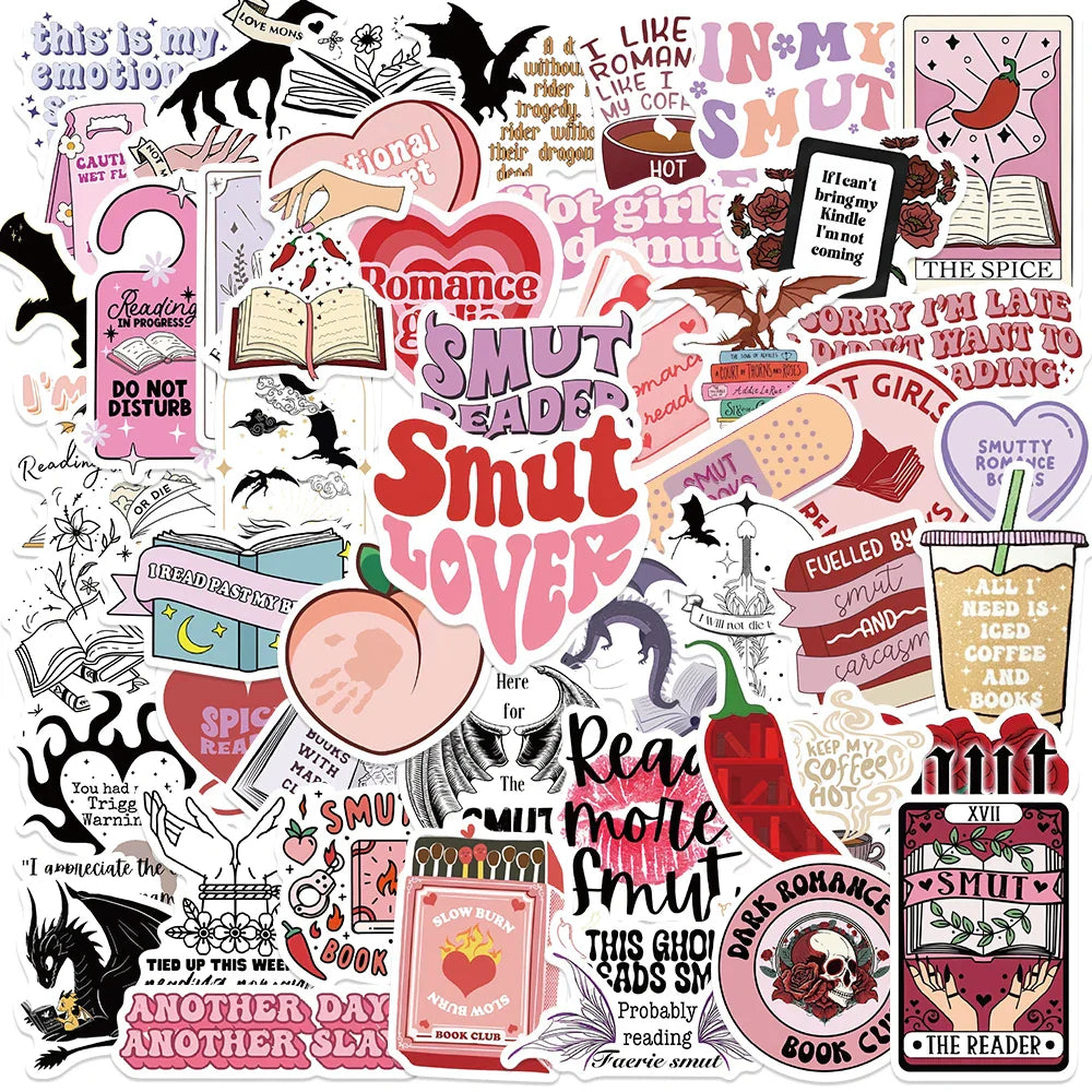 52PCS Pink Smutty Romance Bookish Spice Dragon Girl Cartoon Sticker for Kindle iPad Phone Laptop Diary (ONLINE ORDER ONLY)