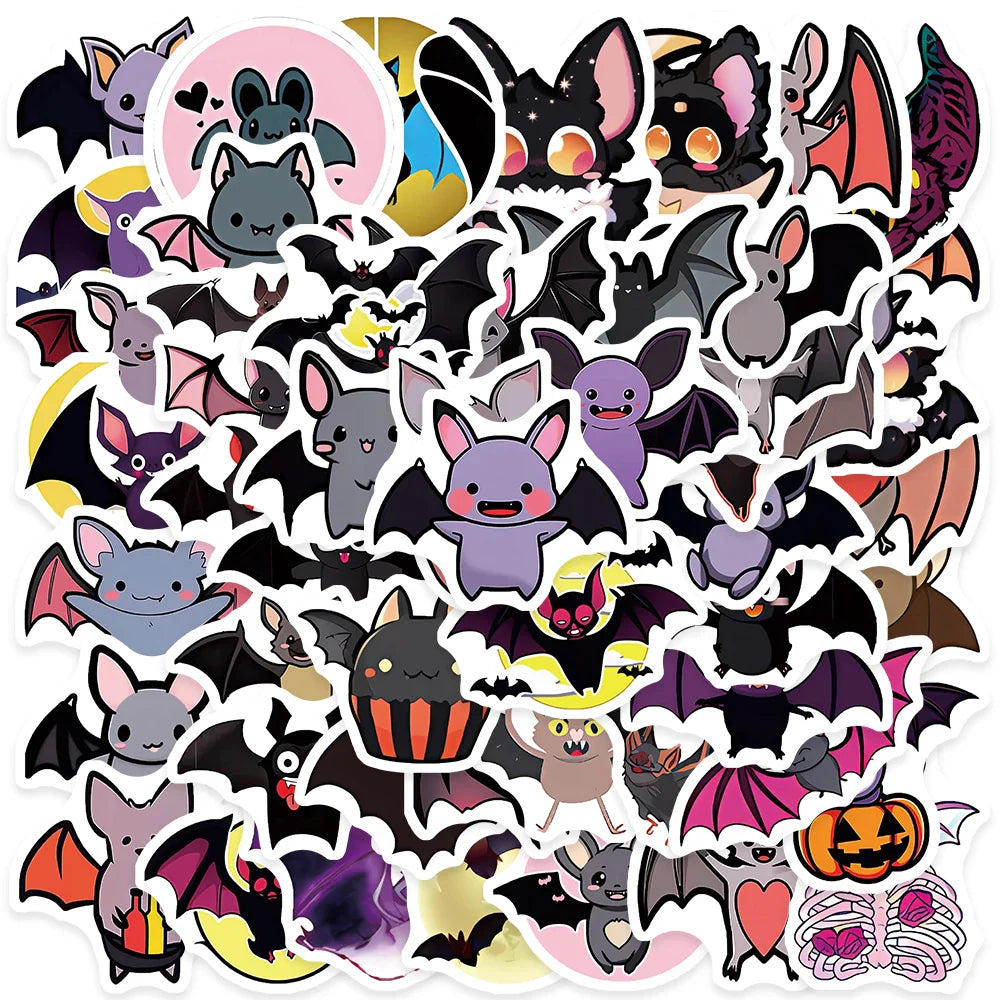 50pcs Cute Cartoon Bats Animal Graffiti Stickers For Laptop Phone Guitar Luggage Bicycle Car Waterproof Vinyl Decals (ONLINE ORDER ONLY)