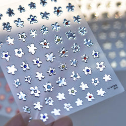 Hot Stamping Laser Silver Pink White Flower Rhinestone Pearl Irregular Petal Adhesive Nail Art Decoration Sticker Manicure Decal (ONLINE ORDER ONLY)