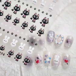Black Cat Kitten Rabbit Cat's Paw Bowknot Tie Bunny Animals Love Heart Jelly Adhesive Nail Art Stickers Manicure Decal Wholesale (ONLINE ORDER ONLY)
