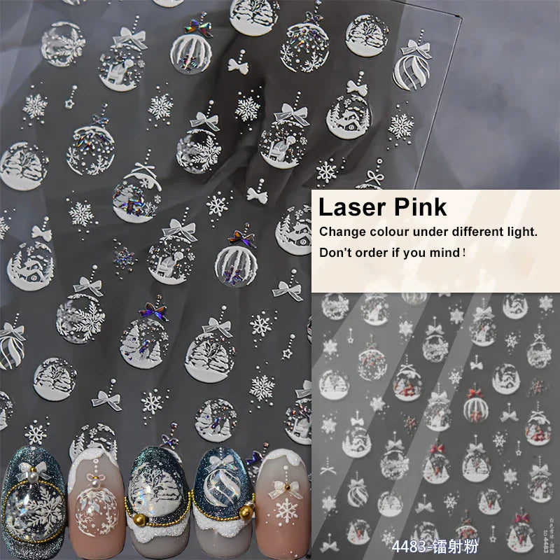 Bowknot Glove Socks Elk House Gingerbread Man Self Adhesive Nail Art Stickers Snowflake Christmas Tree Rhinestone Manicure Decal (Online Order Only)
