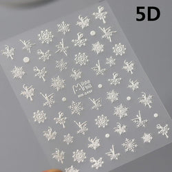 Hot Stamping Romantic White Gold Snowflakes Hexagon Winter 3D Self Adhesive Nail Art Stickers Shiny Rhinestone Manicure Decals (Online Order Only)