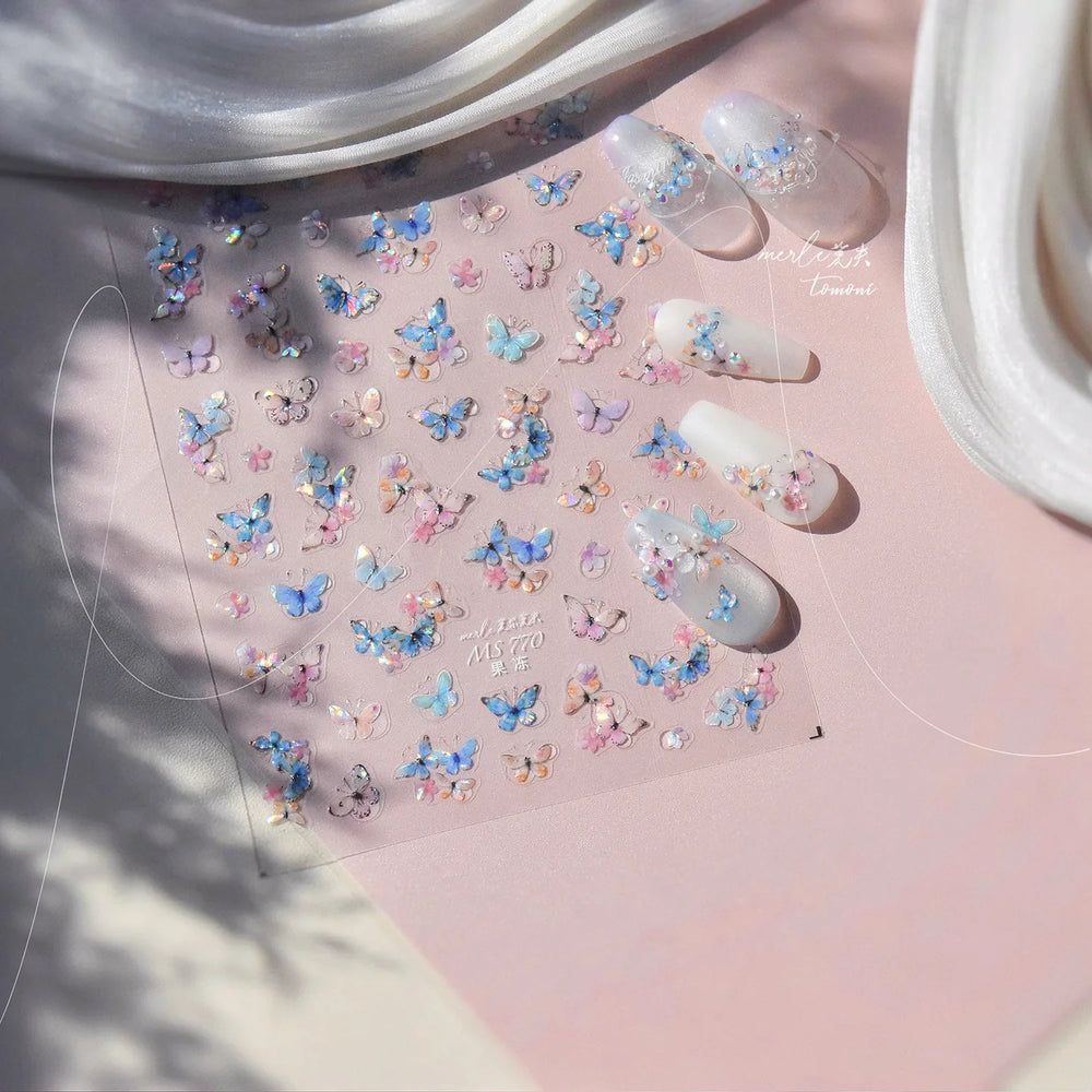 Colourful Butterfly Insect Animals Charming Jelly Special Workmanship 5D Soft Relief Adhesive Nail Art Stickers Manicure Decals (Online Order Only)