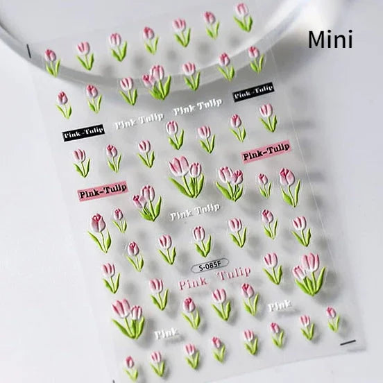 Pale Flower Bouquet Label Bowknot Stationery Sunflower Daisy Leaf 3D Self Adhesive Nail Art Stickers Rhinestone Manicure Decals (Online Order Only)