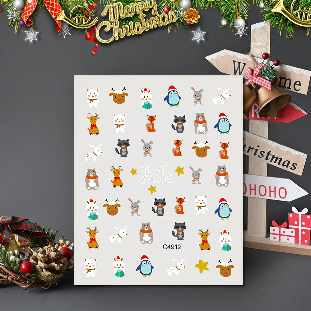 3D Gold Glitter Snowflake Nail Sticker Winter Reflective Elk Star Balloon Christmas Tree Foil Xmas New Year Decal Tips Decoratio (ONLINE ORDER ONLY)