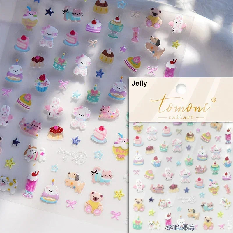 Bowknot Dog puppy Christmas Hat Strawberry Cake Food Coffee Cherry Love Heart Adhesive Nail Art Sticker Reliefs Manicure Decals (Online Order Only)