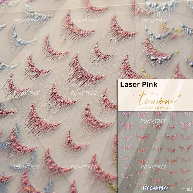 French Romantic Tassel Crescent Moon Laser Charming Gold Silver Arc Self Adhesive Nail Art Stickers Hot Stamping Manicure Decals (Online Order Only)