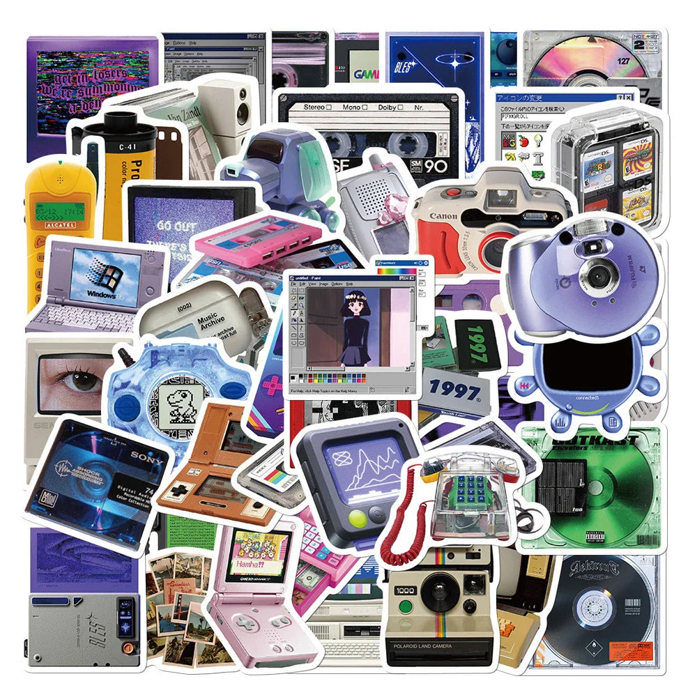 Vintage Phone CD Tape Stickers Retro Decals Waterproof for Motorcycle Laptop Suitcase Notebook (ONLINE ORDER ONLY)