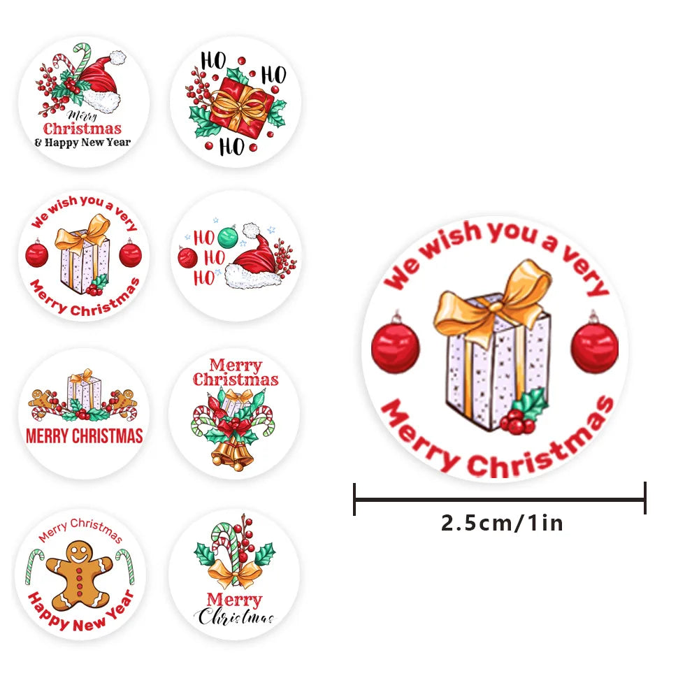 100-500pcs Merry Christmas Sticker , Round Adhesive Decoration Sticker for Cards Envelope Seal Xmas Gift Wraps Box Bags (ONLINE ORDER ONLY)