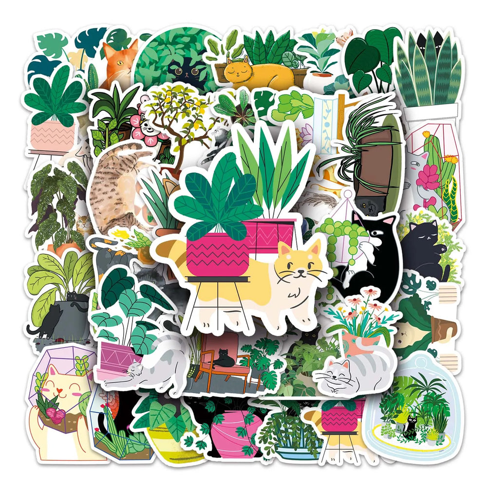 50Pcs Cat Flower Cartoon Waterproof Vinyl Stickers for Skateboard Snowboard (ONLINE ORDER ONLY)