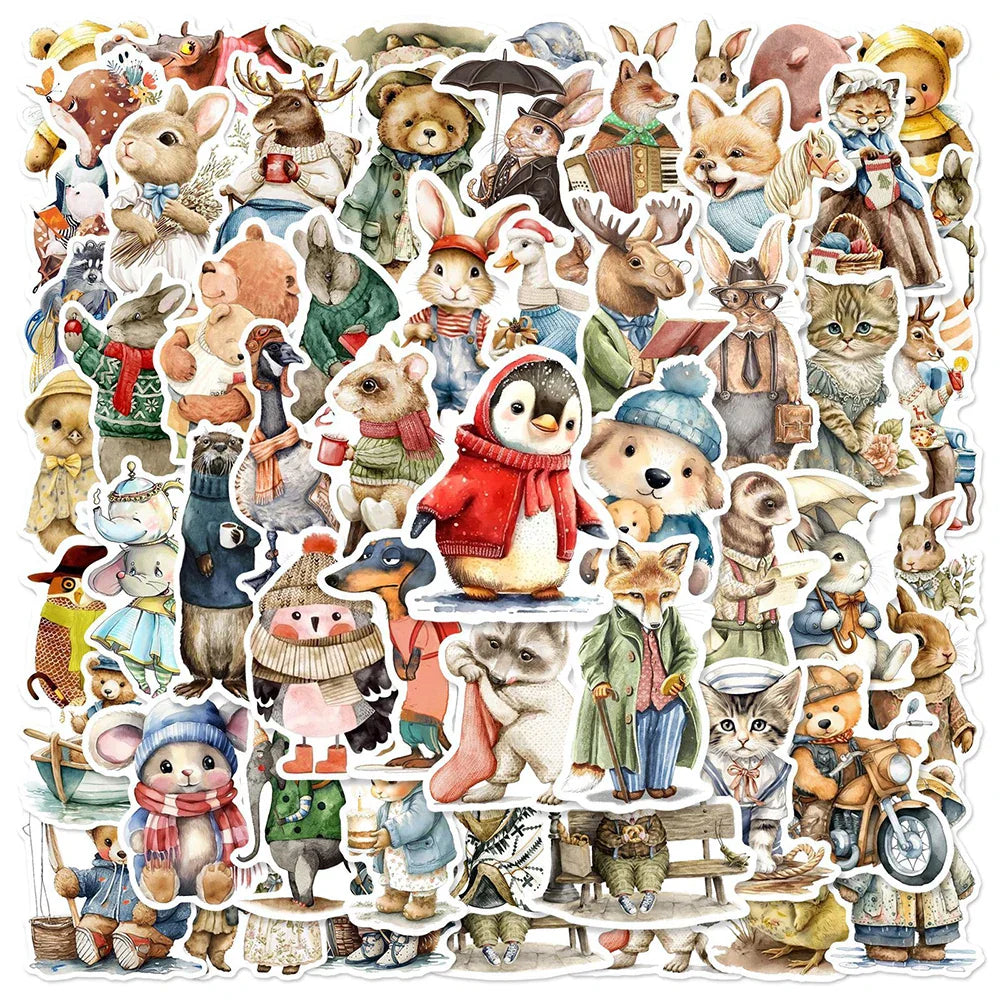 Retro Cartoon Animal Stickers Decals for Laptop, Phone, Suitcase, Fridge - 10/30/50pcs (Online Order Only)