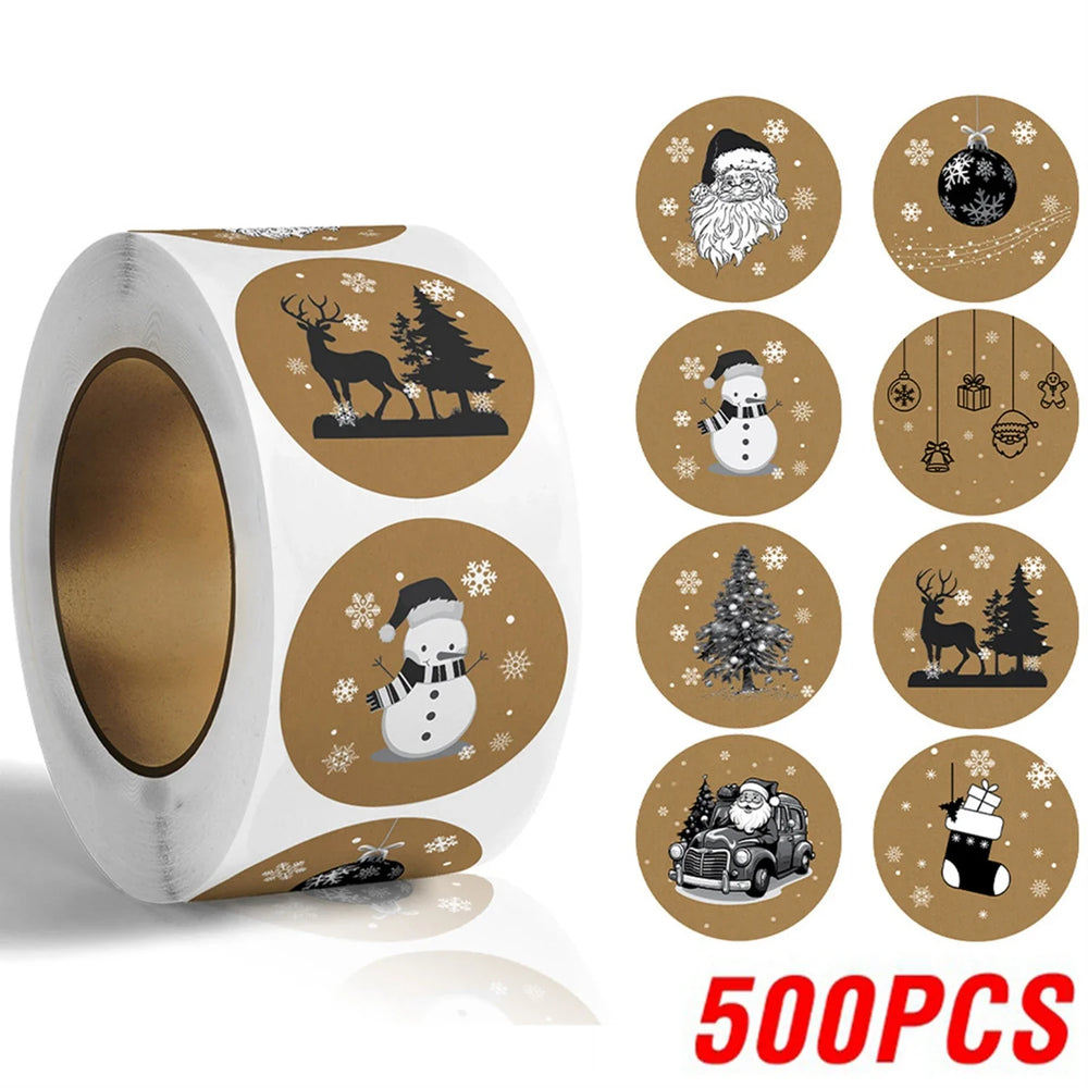 100-500pcs Kraft Paper Stickers Christmas Gift Decoration Sticker For Package Stationery Stickers Happy Decoration Seal Label (ONLINE ORDER ONLY)