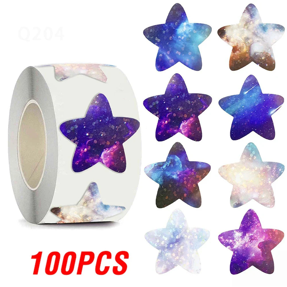 100-500pcs Laser Gold Foil Self-adhesive Star Stickers Reward Chart Decorative Toy Gifts Sticker Labels 1 Inch (ONLINE ORDER ONLY)