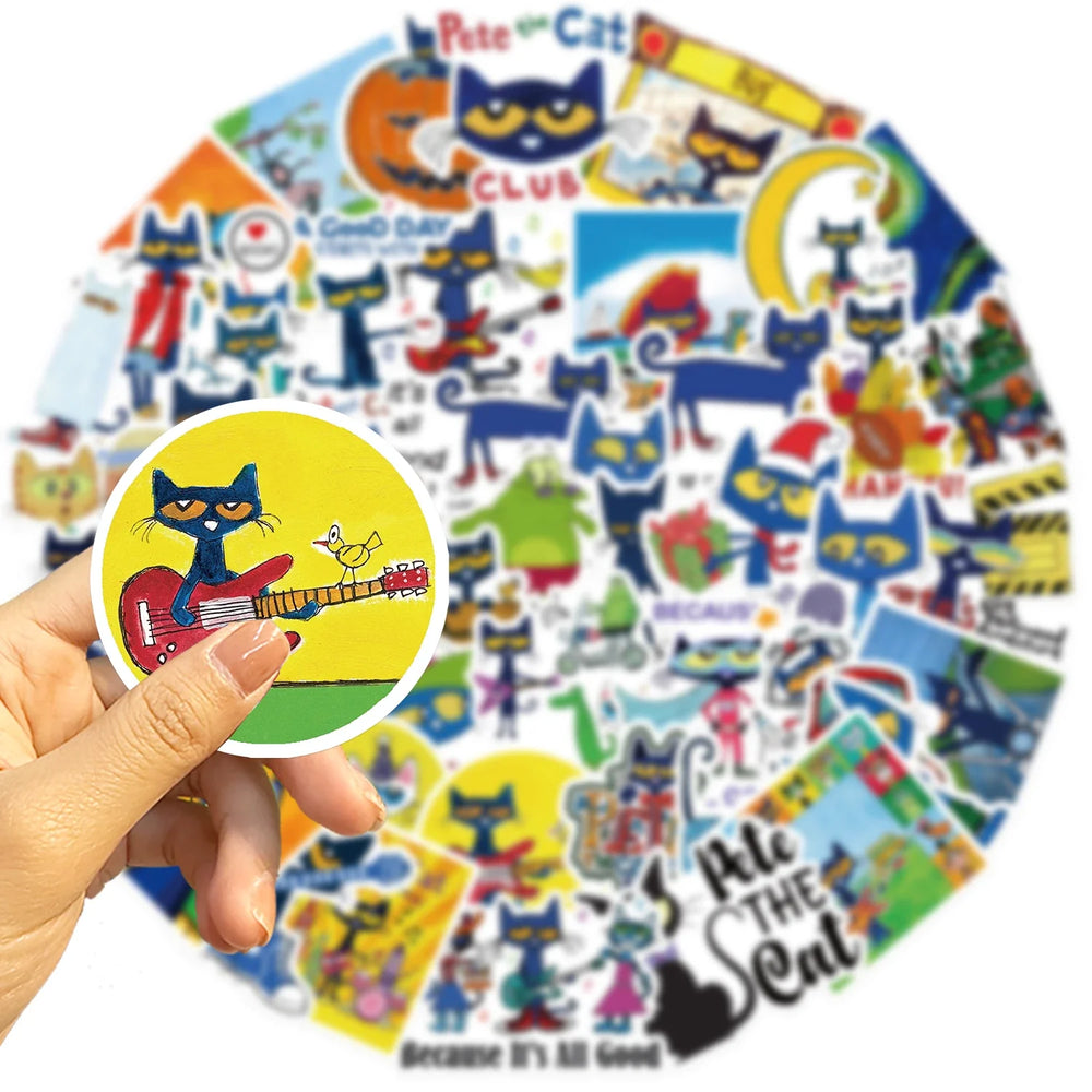 50PCS Kawaii Cute Pete The Cat Sticker Funny Cartoon Stickers For Decorative Scrapbook DIY Child Phone Stationery Supply for Kid (ONLINE ORDER ONLY)