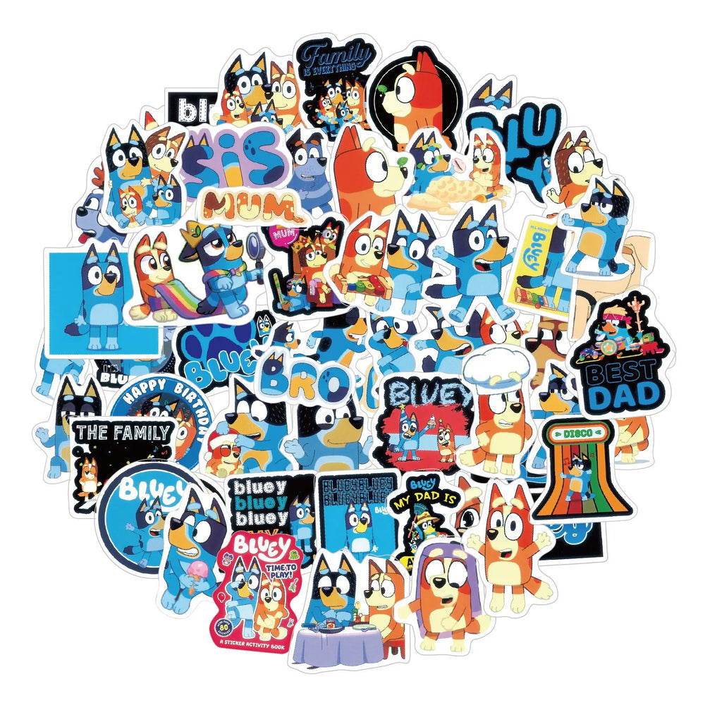 Bluey Stickers 50pcs Set Cartoon Figure DIY Cup Notebook Decoration Kids Gifts (Online Order Only)
