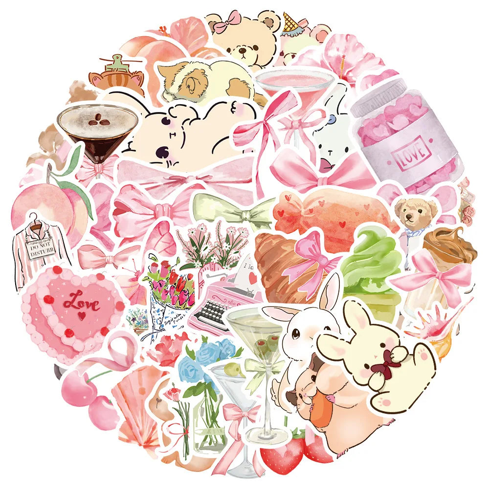 Cute Pink Cartoon Graffiti Stickers for Suitcase, Skateboard, Laptop, Luggage, Phone - 10/30/50PCS (Online Order Only)