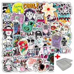 50pcs Cartoon Graffiti Stickers for Wall & Desktop Decoration with Storage Box (Online Order Only)