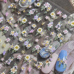 Flower Garden Purple Yellow Pink Daisy Butterfly Delicate 5D Soft Relief Adhesive Nail Art Decoration Sticker 3D Manicure Decals (ONLINE ORDER ONLY)