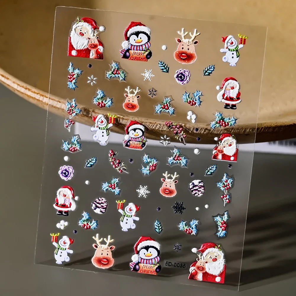 5D Embossed Gingerbread Man Nail Art Sticker Cute Christmas Winter Santa Claus Snowflake Elk Engraved Slider Manicure Decoration (ONLINE ORDER ONLY)