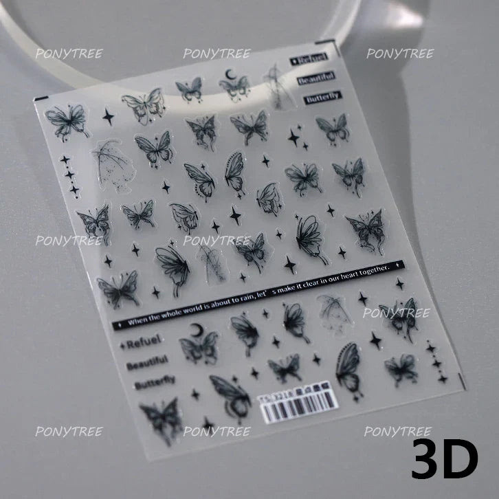 Steam Punk Butterfly Gear Green Star Gold Stamping Self Adhesive Nail Art Decoration Stickers Illusion Polarized Manicure Decals (ONLINE ORDER ONLY)
