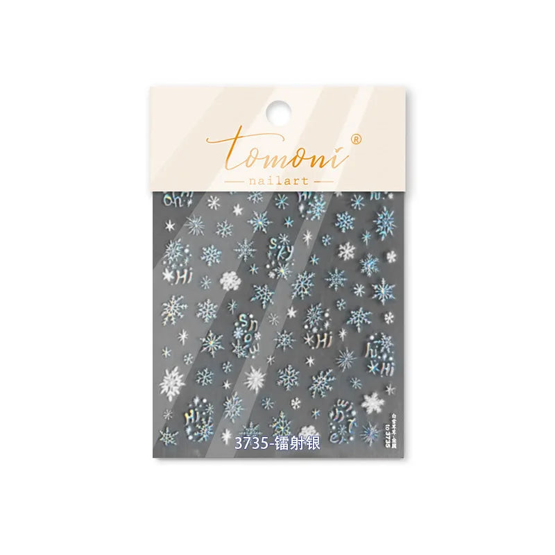 Dressy Embossment Colorful Gradient Snowflakes Laser Silver Christmas Tree Winter Bowknot Santa Nail Art Stickers Manicure Decal (Online Order Only)