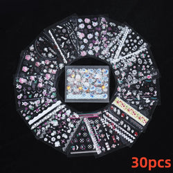 30pcs Black Flowers Nail Art Stickers 3D Self Adhesive Daisy Floral Nail Tips Design Decals Manicure Supplies For Women & Girls* (ONLINE ORDER ONLY)
