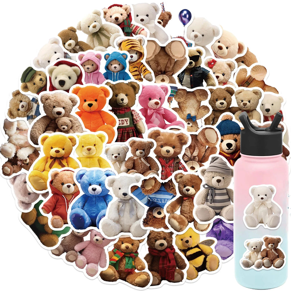 50PCS Cartoon Anime Kawaii Bear Stickers Plush For Water Bottle Laptop Skateboard Scrapbook Luggage Kids Sticker Waterproof PVC (Online Order Only)