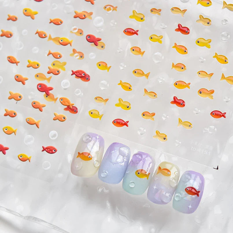 Little Red Fish Jelly Summer Goldfish Carp Ocean Beach Mermaid Sea Shiny Small Koi Soft Relief Nail Art Stickers Manicure Decals (ONLINE ORDER ONLY)
