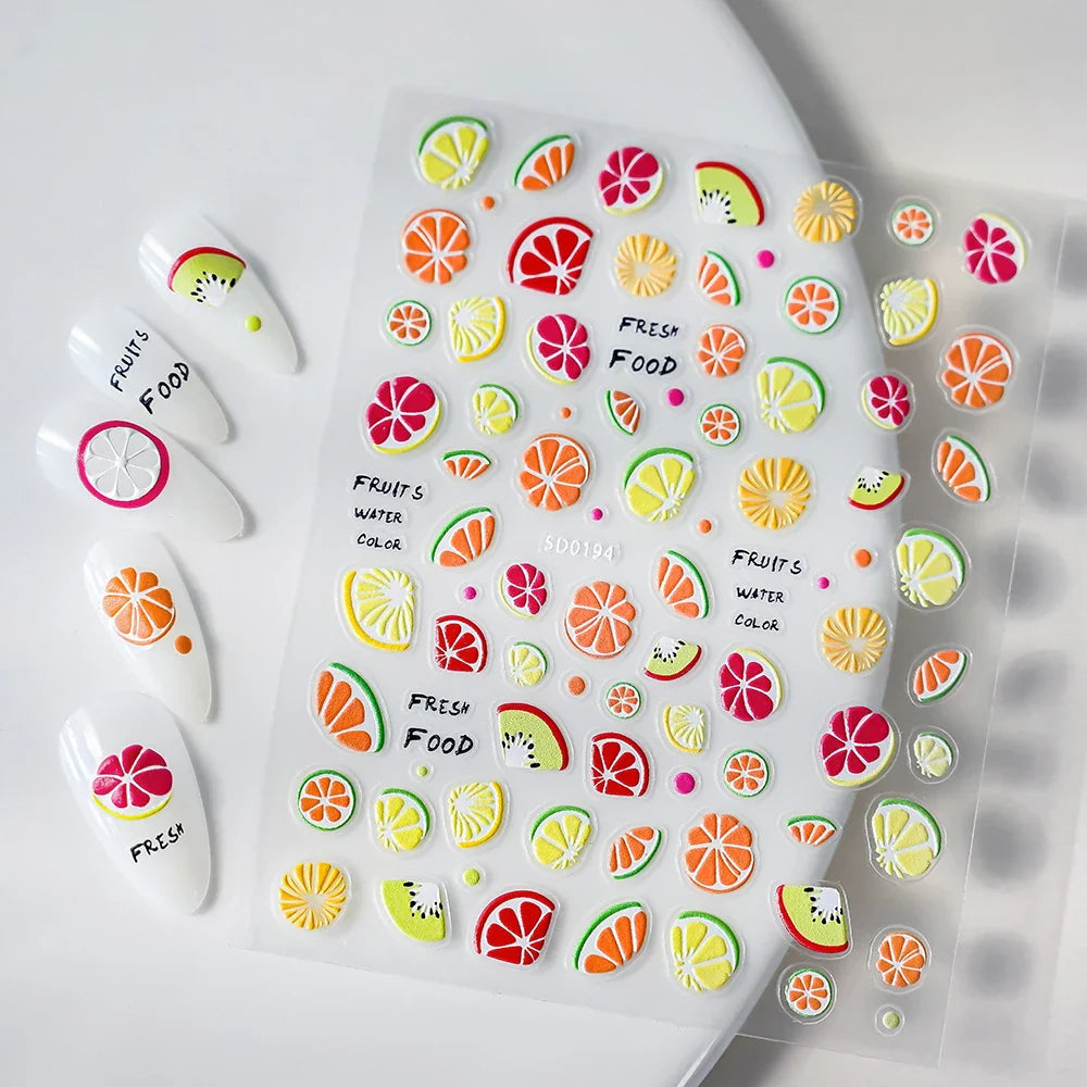 1Pc Summer Nail Art Sticker Lemon Nail Decal Nail Art Supplies Cute Fruit Strawberry Cherry Watermelon Avocado Lemon Nail Design (ONLINE ORDER ONLY)