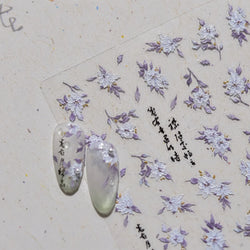 Trumpet Creeper White Flower Purple Leaves Antique Special Characters 5D Soft Relief Adhesive Nail Art Stickers Manicure Decals (ONLINE ORDER ONLY)