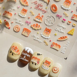 Sweet Cookies Biscuit Snack Delicious Doughnut Savoury Food Bicky Croissant Cheese Pudding Baguette Chic Nail Art Stickers Decal (ONLINE ORDER ONLY)