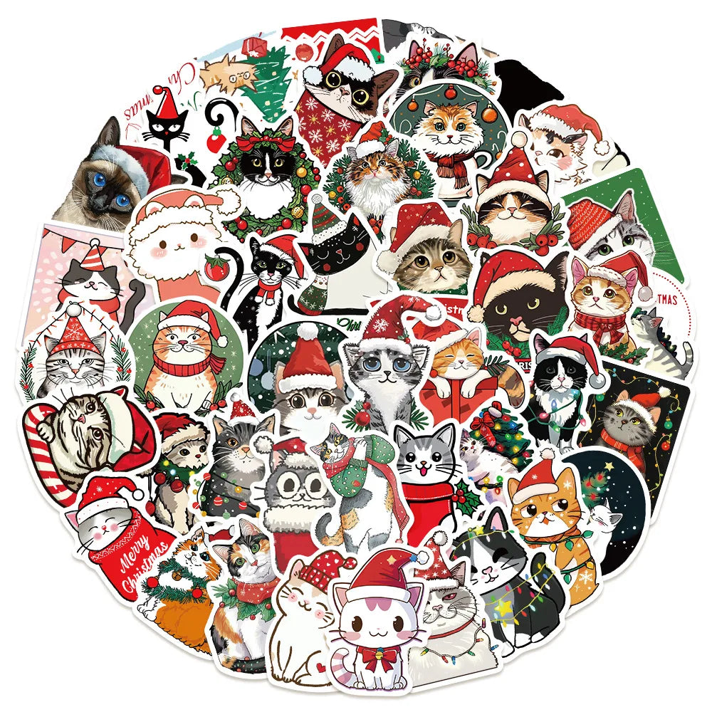 Christmas Cat Stickers Kawaii Graffiti Decals Cute Animal DIY Laptop Guitar Bike Toy (ONLINE ORDER ONLY)