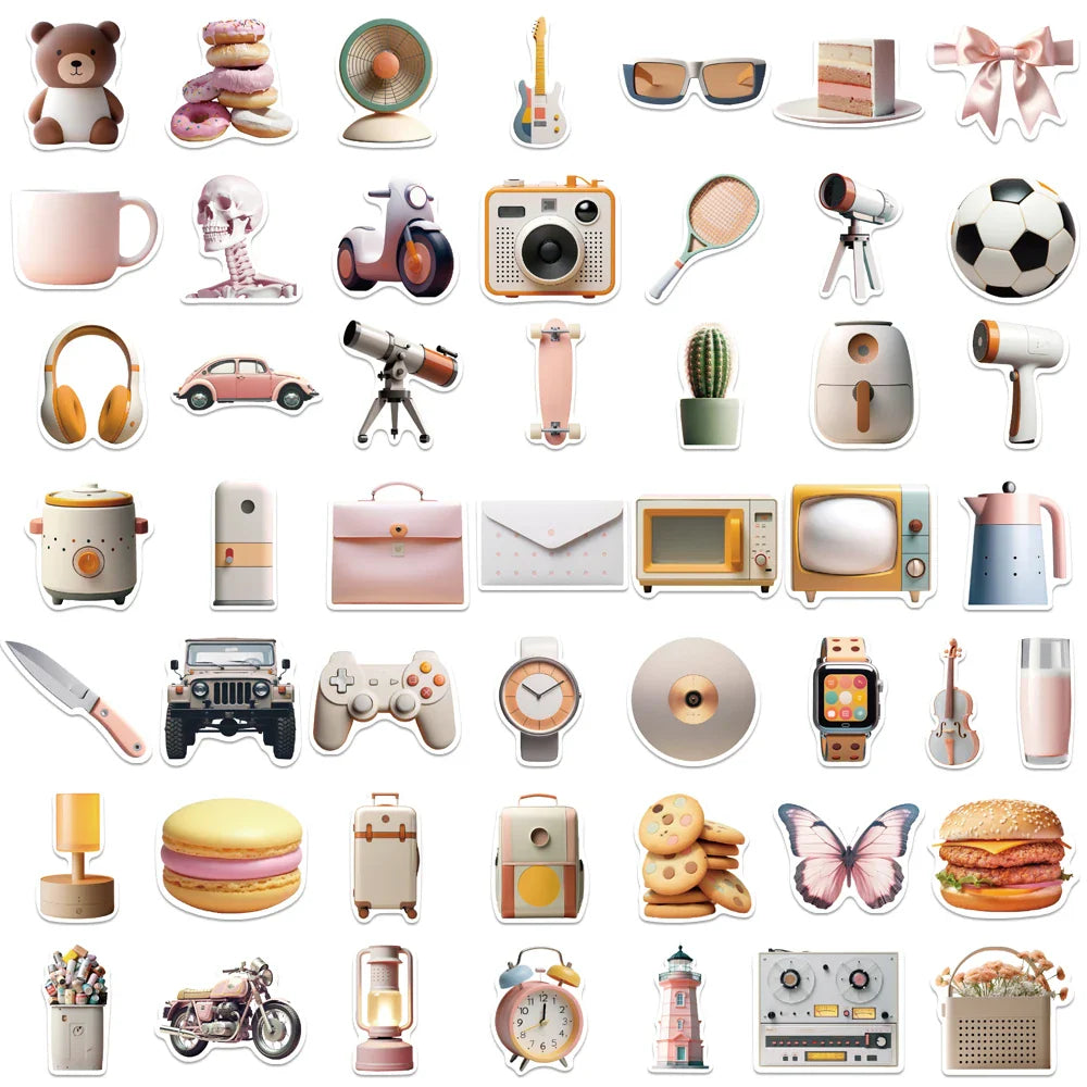 50PCS 3D Personalized Waterproof Sticker for Luggage, Guitar, Cup, Laptop, Student Decal (Online Order Only)