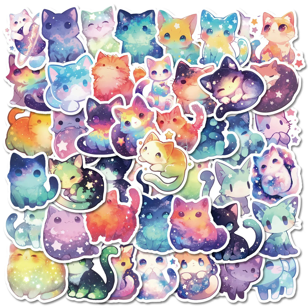 10/30/50PCS Starry Cat Stickers Cute Cat Sticker Animal Decoration Fridge Luggage Laptop Phone Guitar Car Bike Skateboard Toy (Online Order Only)