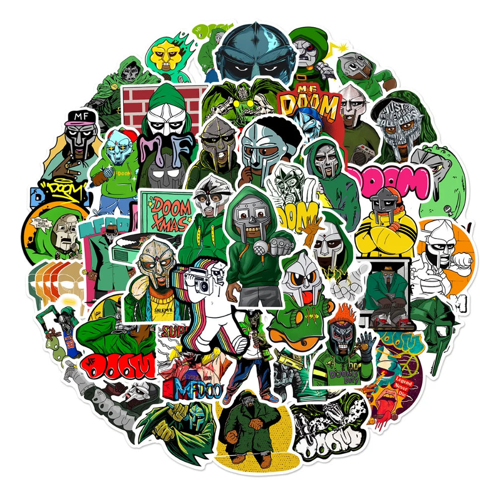 MF Doom Stickers Pack - Hip Hop Rapper Fan Gift for Phone, Laptop, Guitar, Helmet, Luggage, Scrapbook (Online Order Only)