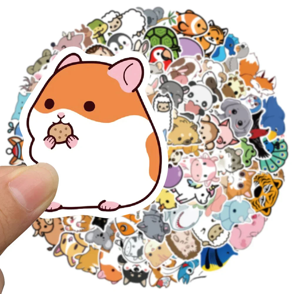 50/100pcs Cute Cartoon Little Animals Stickers Kids Toy Waterproof Graffiti For Laptop Water Bottle Phone Bicycle Car Decals (ONLINE ORDER ONLY)