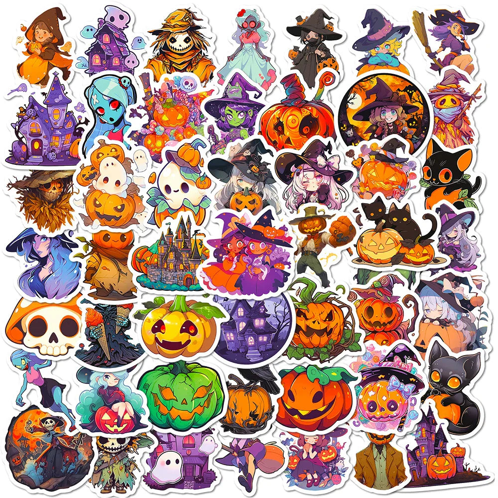 Halloween Witch Waterproof Stickers - 10/30/50pcs for Laptop, Phone, Luggage, Car, Motorcycle (Online Order Only)