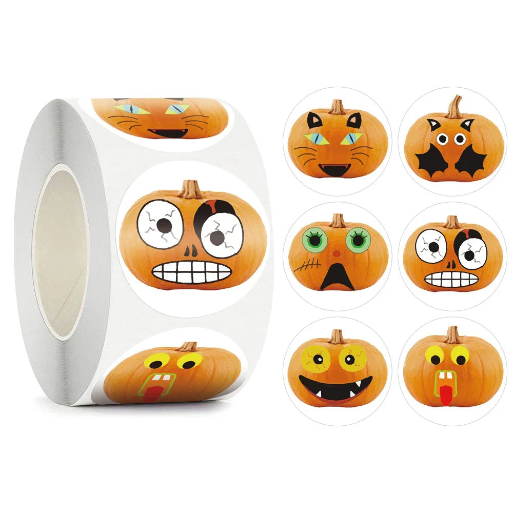 500pcs/roll Halloween Sticker Ghost Labels Gift Candy Bags Seal Stickers Halloween DIY Package Paper Sticker Party Decoration (ONLINE ORDER ONLY)