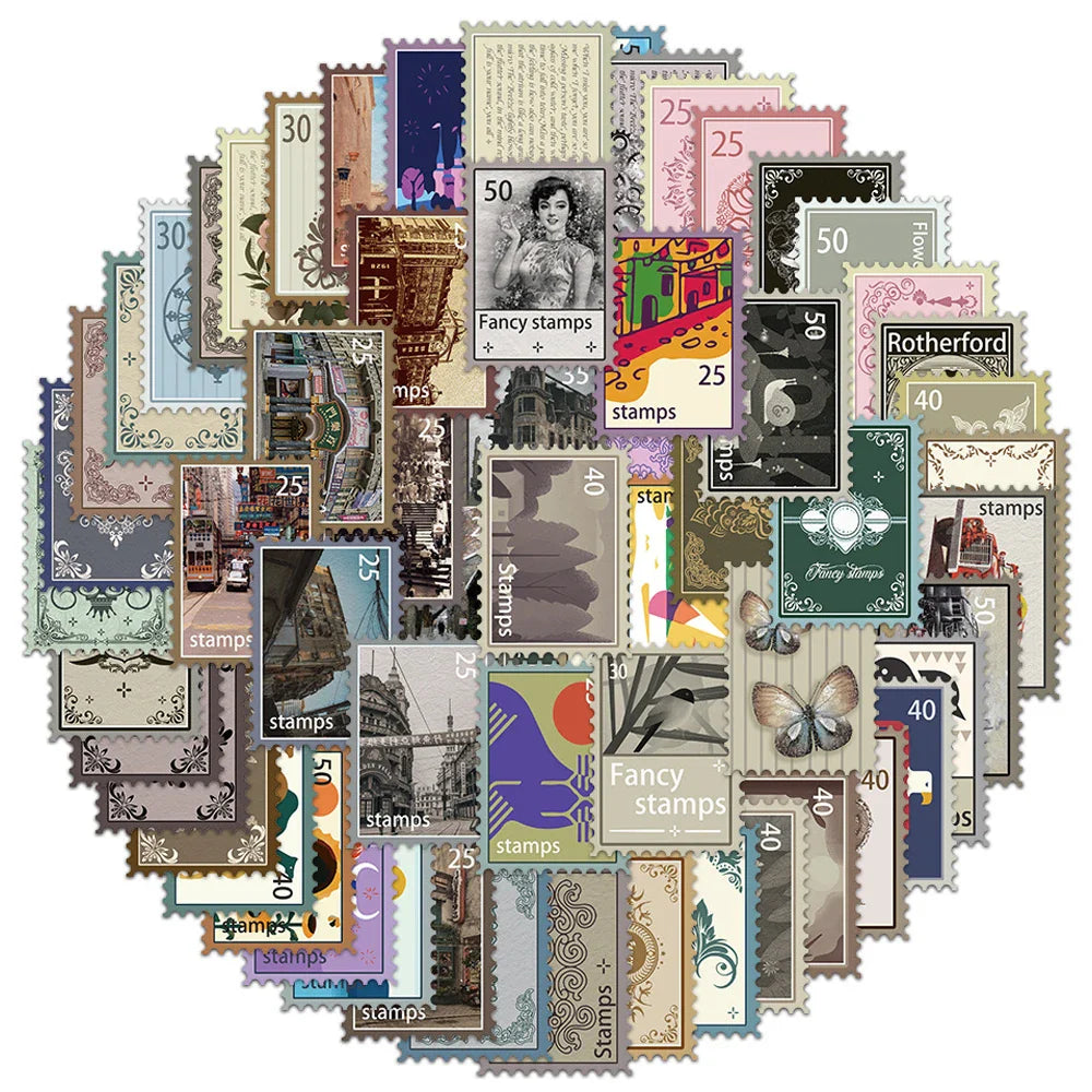 10/30/50/110pcs Cool Retro Stamp Stickers Vintage Decals Skateboard Laptop Motorcycle Phone Car Luggage Waterproof Sticker Toy (ONLINE ORDER ONLY)