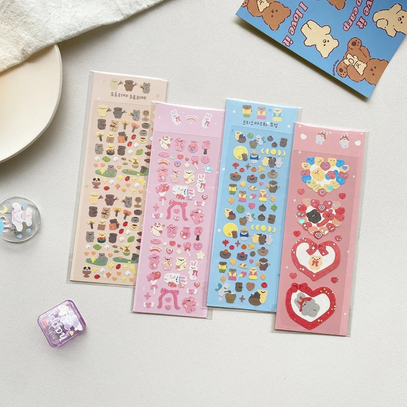 1pc Hot Silver Kawaii Bear Stickers Glitter Scrapbooking Decorative Cute Sticker Korean DIY Diary Album Stick Label Stationery (Online Order Only)