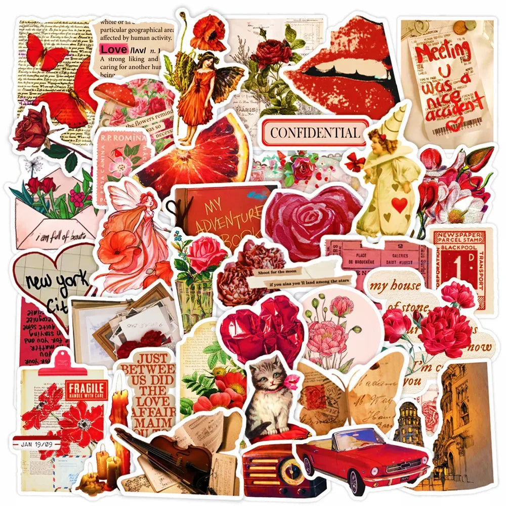 50pcs Red Graffiti Stickers for Helmets, Walls, DIY Decoration Wholesale (Online Order Only)