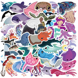 50pcs Cute Cartoon Ocean Series Animals Stickers For Luggage Laptop Guitar Skateboard Decor Waterproof Graffiti Car Decals (ONLINE ORDER ONLY)