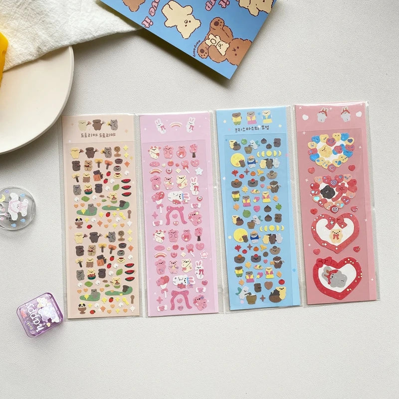 1pc Hot Silver Kawaii Bear Stickers Glitter Scrapbooking Decorative Cute Sticker Korean DIY Diary Album Stick Label Stationery (Online Order Only)